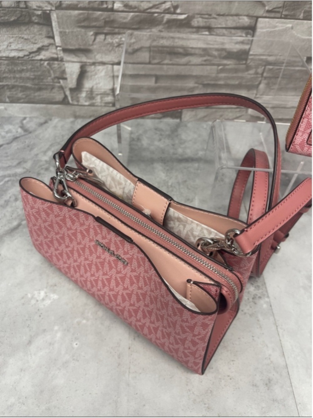 Michael Kors Ruthie Crossbody & Matching Wallet MK Signature Logo Rose Pink - Picture 7 of 15